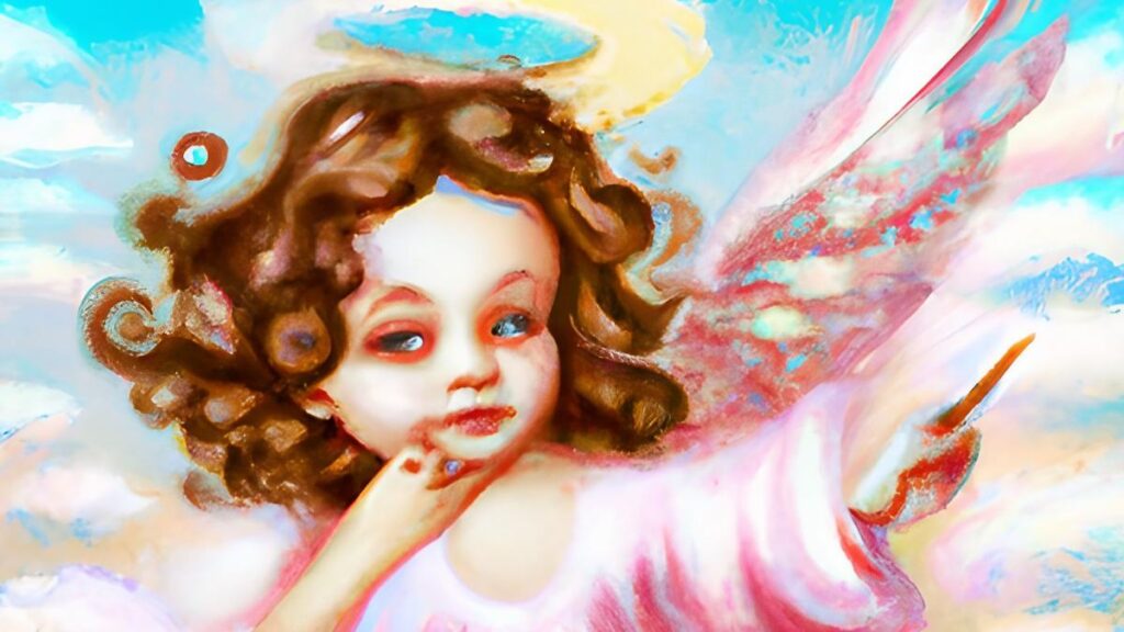 757 angel number - cute angel painting