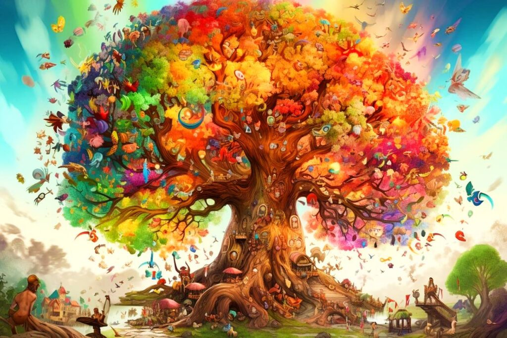 tree of life symbolism - colorful leaves