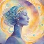 Cosmic woman illustration, celestial art, watercolor painting.