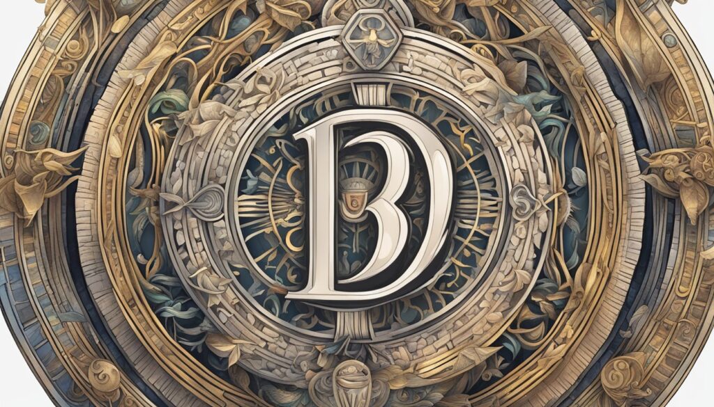 Ornate letter B with artistic steampunk design.