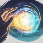 Hand shaping cosmic light energy illustration.