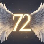 Number 72 with angelic wings on starry background.