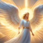 Radiant angel with wings in celestial light illustration