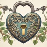 Ornate heart-shaped vintage lock with leafy vines.