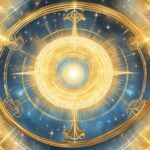 Golden astral clockwork background with glowing center