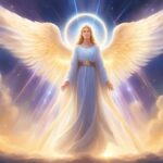 Illustration of an angelic figure with wings and halo.