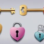 Colorful heart-shaped locks and keys illustration.