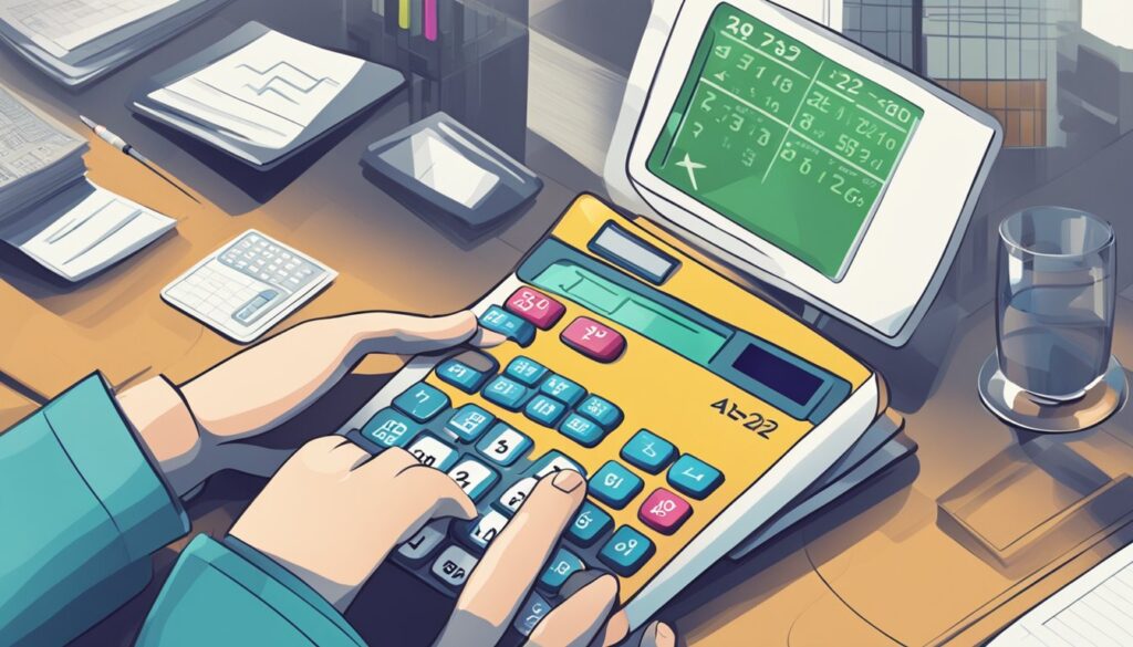 Person calculating finances with desktop calculator.