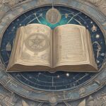 Mystical open book with celestial and alchemical symbols.