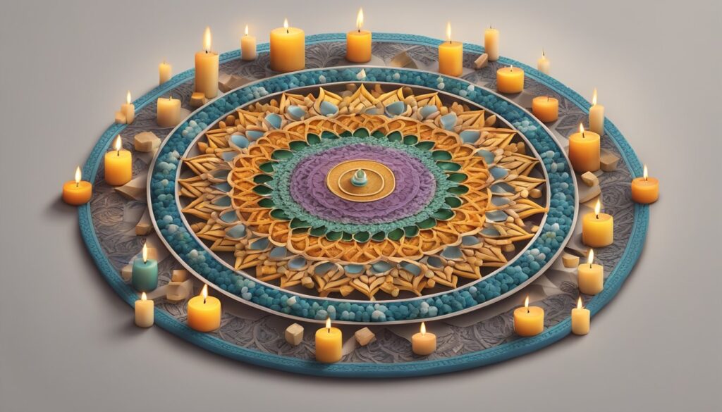 Circular mandala and candles decor.