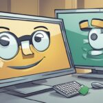 Animated computers with faces on a desk.