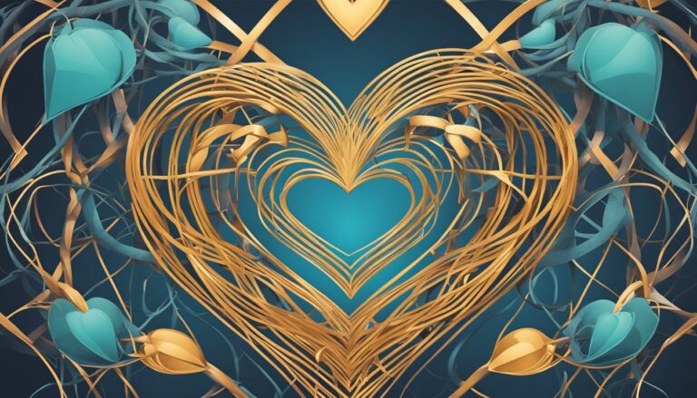 Abstract golden heart with blue accents.