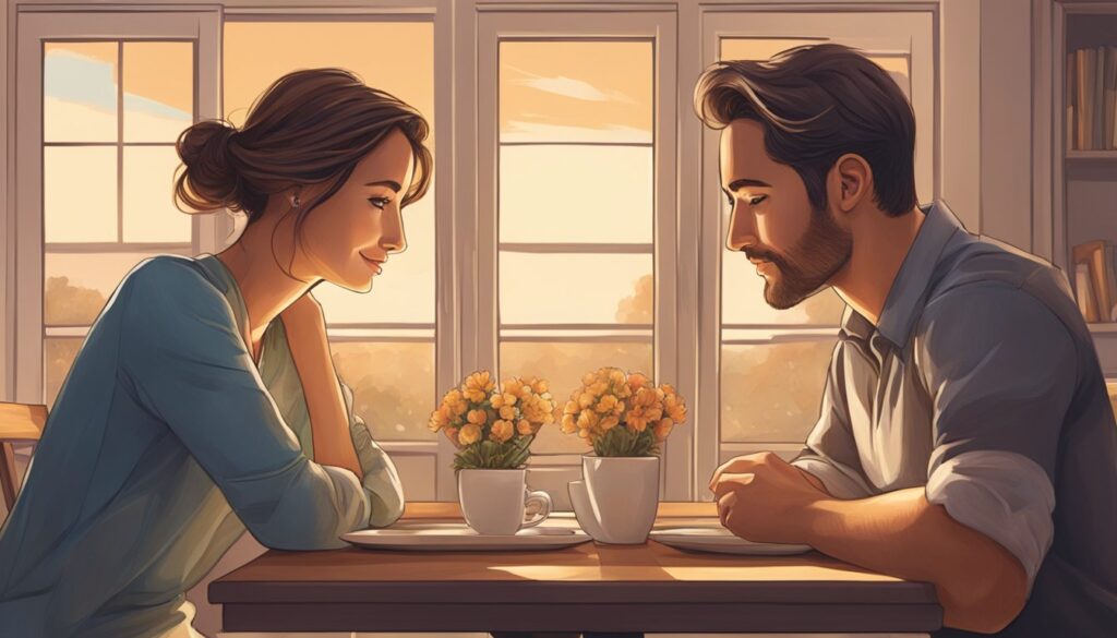 Couple enjoying coffee at sunrise.
