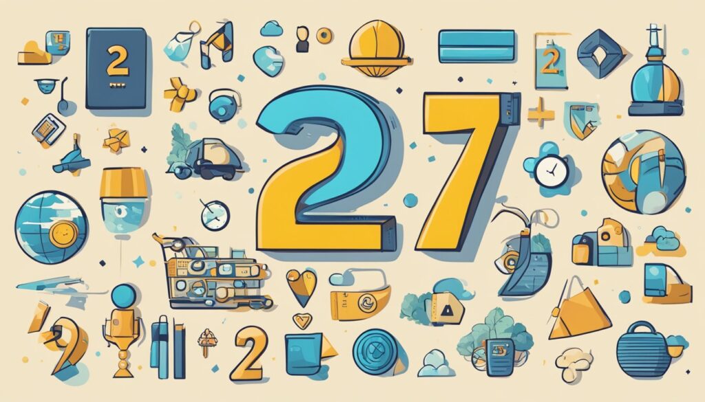 Colorful illustration of number 27 surrounded by various icons.