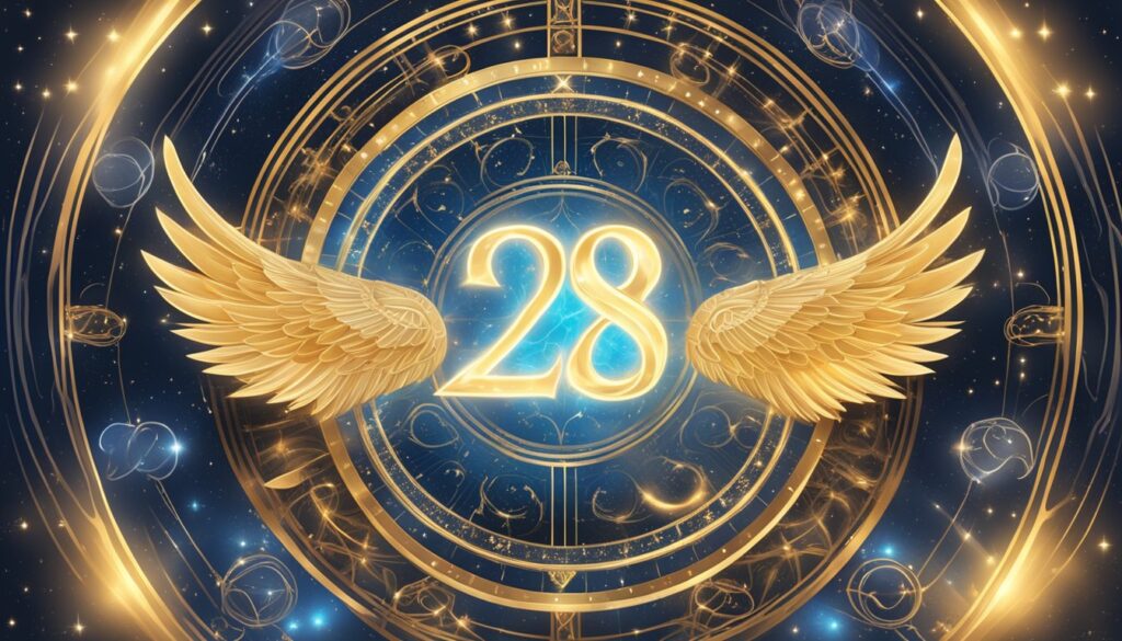 Mystical zodiac wings number 28 celestial design.