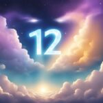 Starry sky with clouds and glowing number 12.