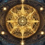 Intricate golden compass design with glowing elements