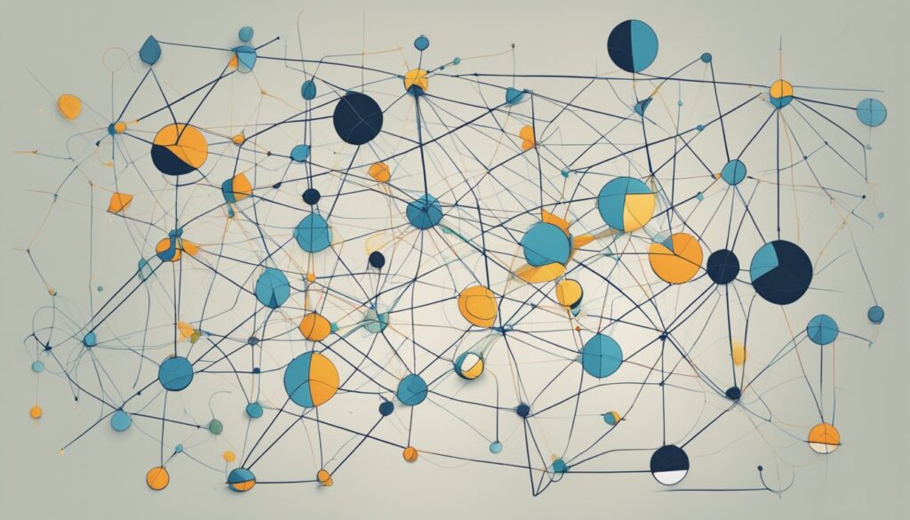 Abstract network connectivity graph with nodes.