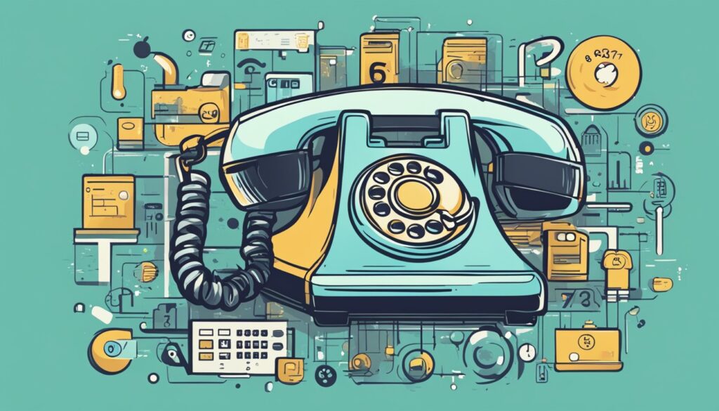 Vintage telephone amidst eclectic technology doodles.