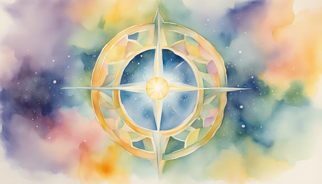 Watercolor compass rose with colorful background.