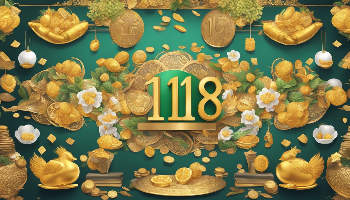 A scene of abundance and prosperity, with the numbers "1188" prominently displayed, surrounded by symbols of wealth and achievement