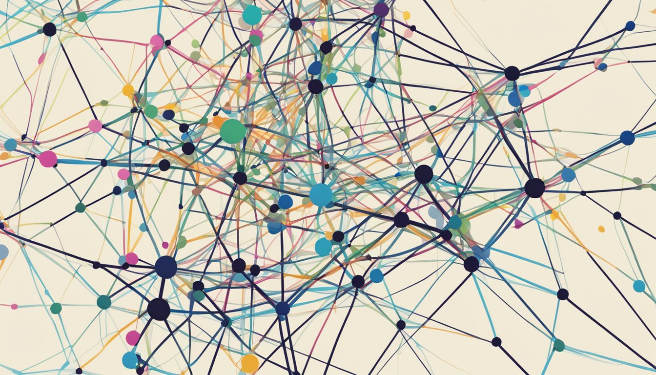 A colorful network of interconnected lines and dots symbolizing personal relationships and communication