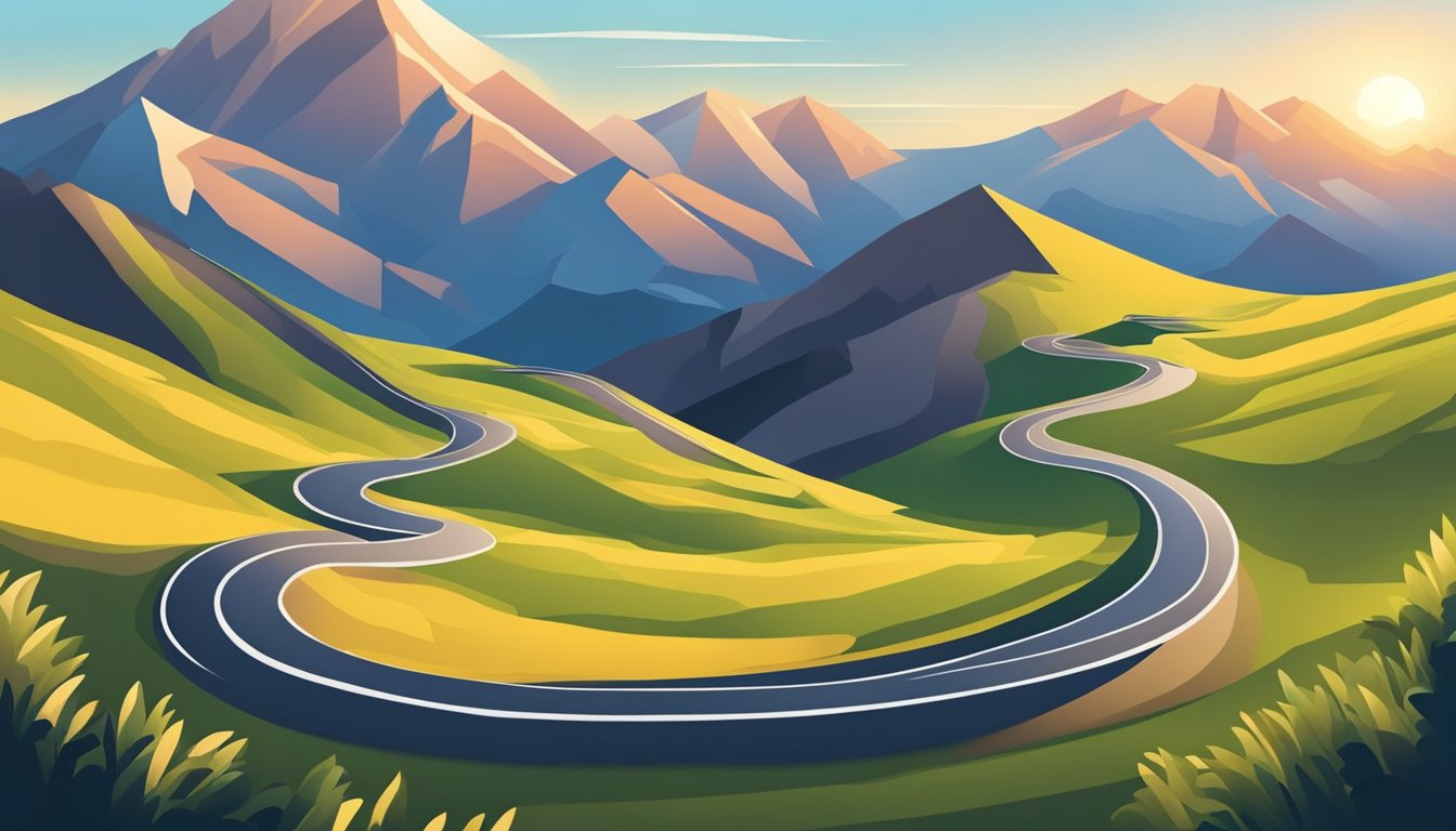 A winding path leads to a mountain peak, symbolizing personal and professional growth.</p><p>A sunrise illuminates the scene, casting long shadows