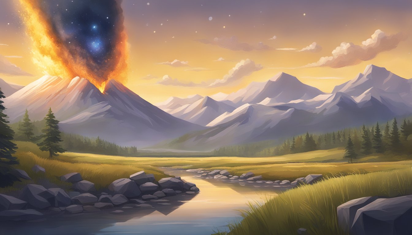 A meteor crashing into a serene landscape, causing chaos and destruction, symbolizing the impact of unexpected events on personal life