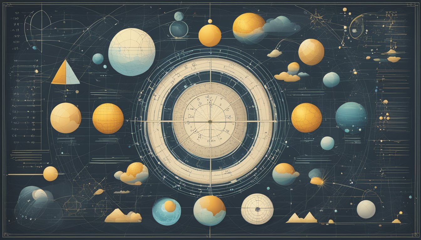 A mathematical and scientific scene with symbols, equations, and diagrams representing the significance of 153