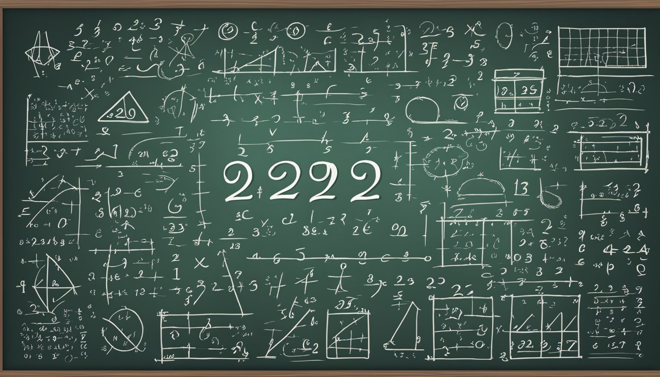 A mathematical equation on a chalkboard with the number 239 highlighted, surrounded by various symbols and mathematical notations