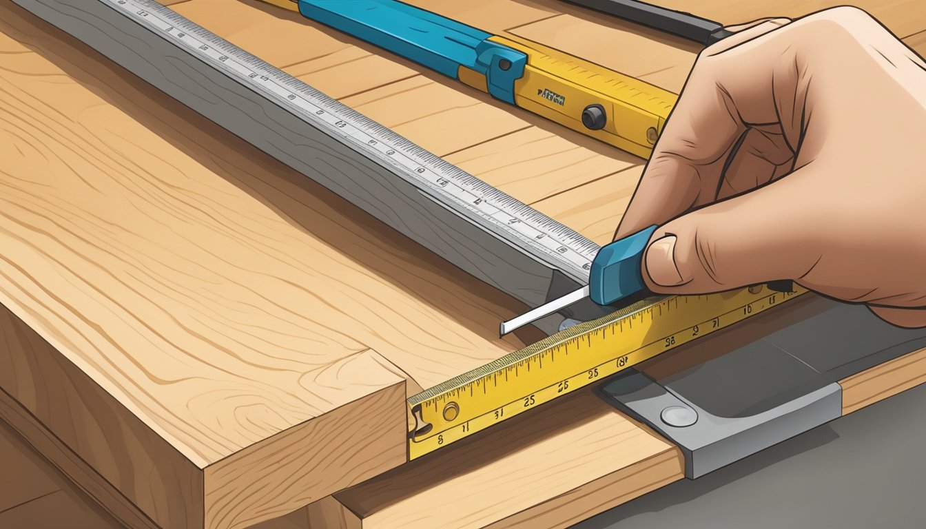 A person using a tool to measure and mark a piece of wood