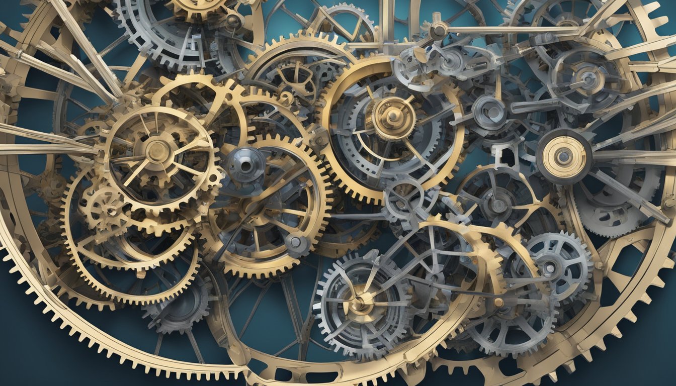 A complex network of interconnected gears and machinery, symbolizing the technical aspects and development of significance