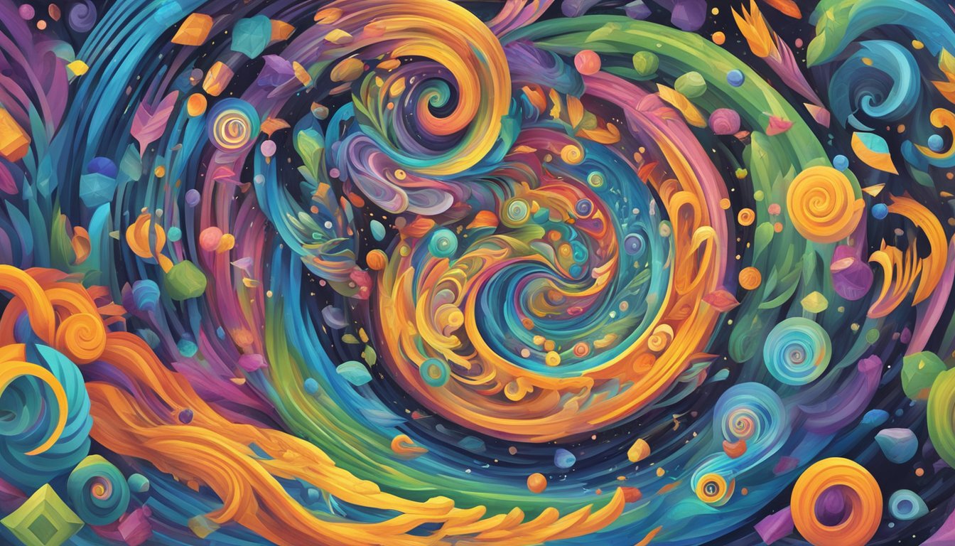 A vibrant, swirling vortex of symbols and colors, representing the deep significance and purpose of life