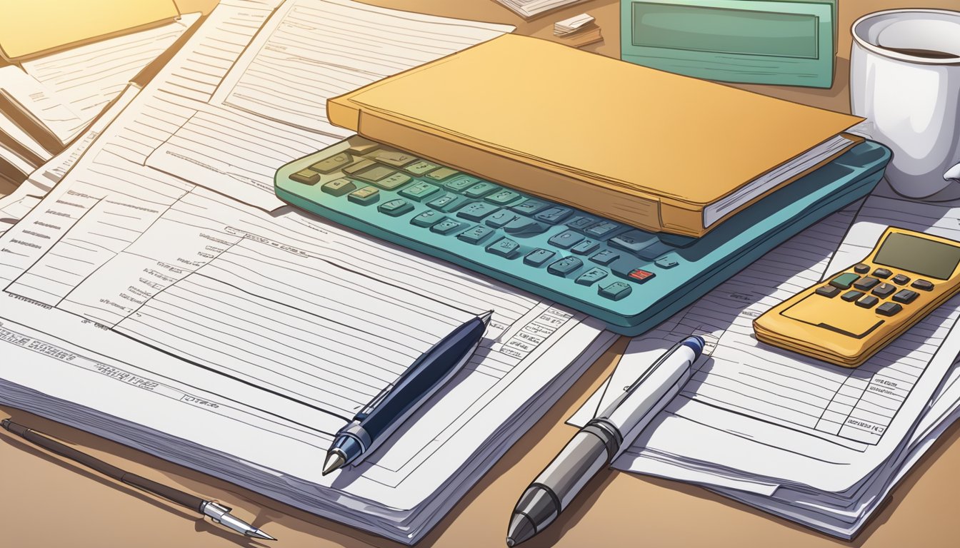 A stack of legal documents and financial records on a desk, with a calculator and pen, representing the taxation of trusts and estates