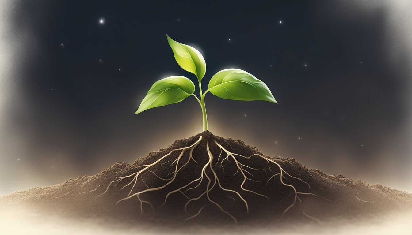 A seedling emerges from the soil, reaching towards the sunlight.</p><p>Its roots grow deeper as it stretches upwards, symbolizing personal development and growth