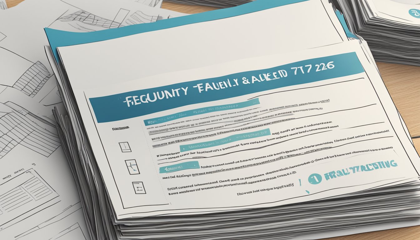 A stack of paper with "Frequently Asked Questions 726 Bedeutung" printed on top