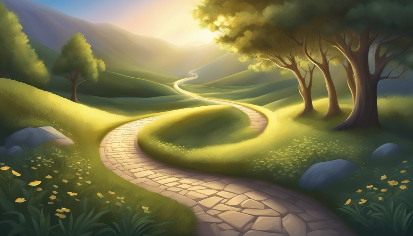 A winding path leads to a glowing light, symbolizing personal growth and significance
