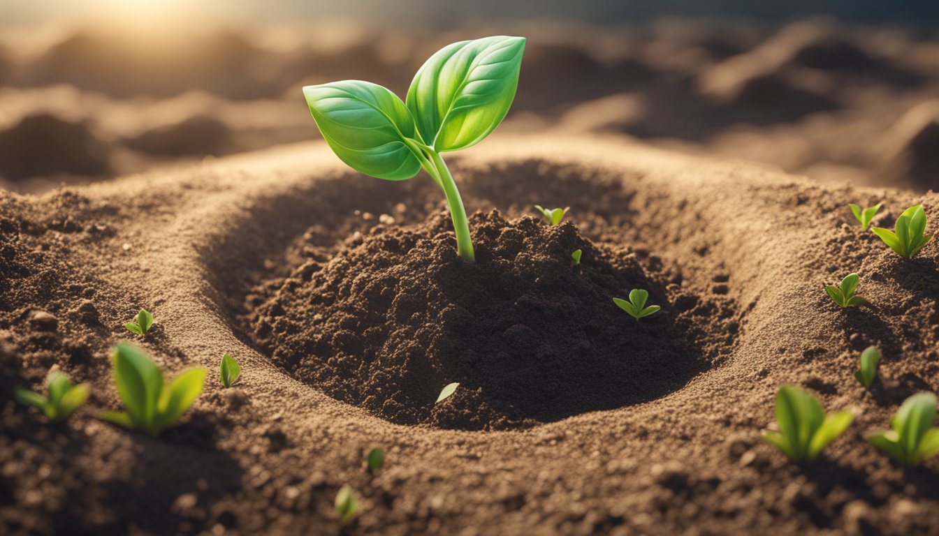 A seedling pushes through the earth, reaching for the sunlight.</p><p>Surrounding plants show signs of growth and transformation