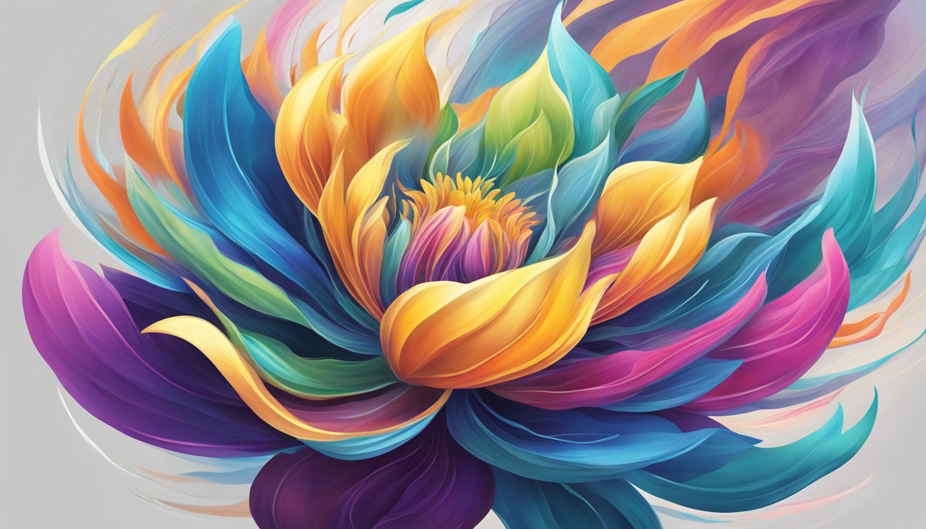 A vibrant flower blooms amidst swirling energy, symbolizing transformation and new beginnings